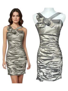 Jessica McClintock Mini Dress Metallic Bodycon Ruched Size 4